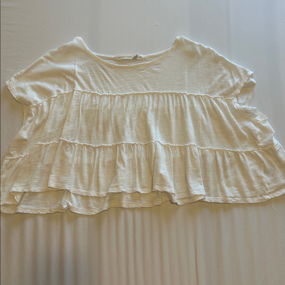 Altar'd State White Ruffle Blouse